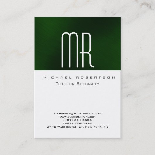 Modern Monogram White Green Clean Business Card Visitenkarte (Vorderseite)