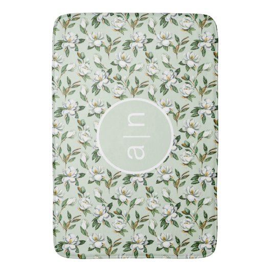 Modern Monogram White Magnolia Badematte (Vorderseite Vertikal)