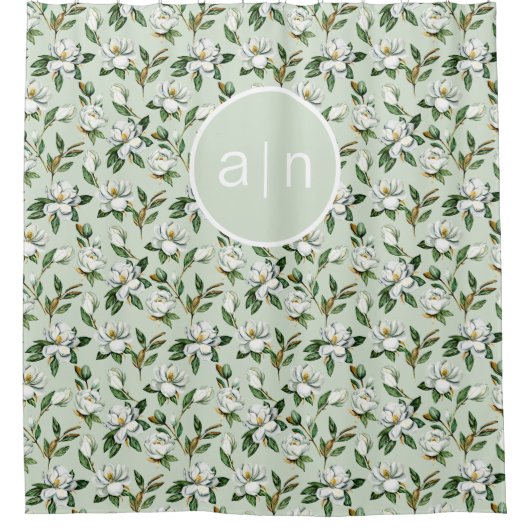 Modern Monogram White Magnolia Duschvorhang (Vorderseite)