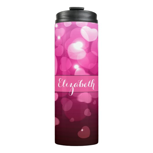 Modern Monogram White Pink Heart Pattern Thermosbecher (Vorderseite)