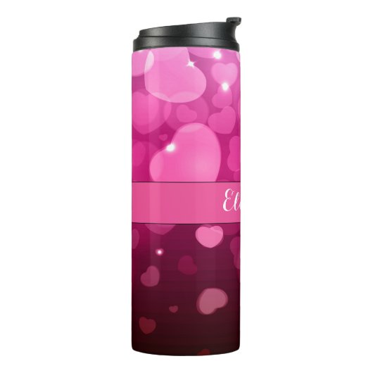 Modern Monogram White Pink Heart Pattern Thermosbecher (Nach links gedreht)