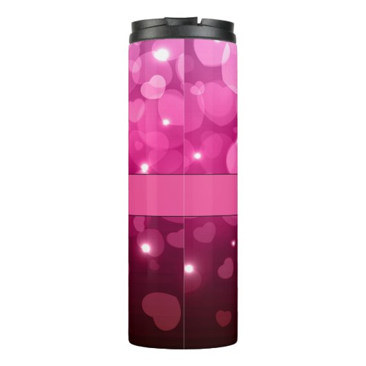 Modern Monogram White Pink Heart Pattern Thermosbecher (Rückseite)