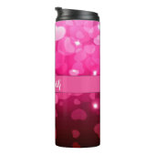Modern Monogram White Pink Heart Pattern Thermosbecher (Nach rechts gedreht)