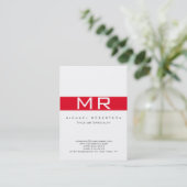 Modern Monogram White Red Business Card Visitenkarte (Stehend Vorderseite)