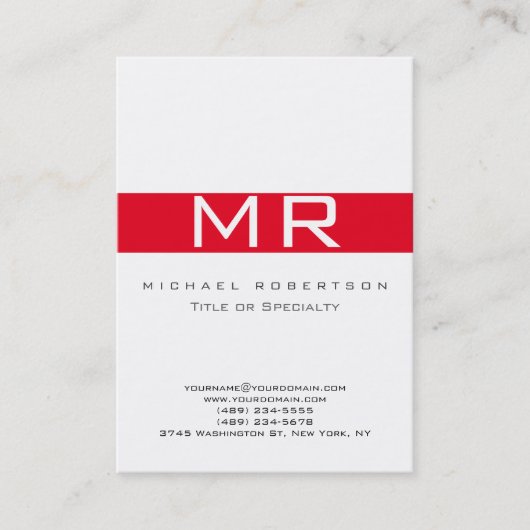 Modern Monogram White Red Business Card Visitenkarte (Vorderseite)