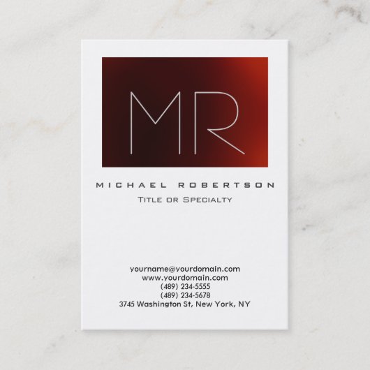 Modern Monogram White Red Large Business Card Visitenkarte (Vorderseite)