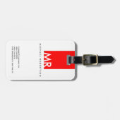 Modern Monogram White Red Minimalistisch Gepäckanhänger (Vorderseite horizontal)