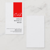 Modern Monogram White Red Schlicht Business Card Visitenkarte (Vorne/Hinten)