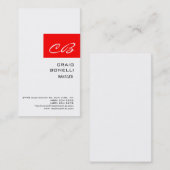 Modern Monogram White Red Schlicht Business Card Visitenkarte (Vorne/Hinten)