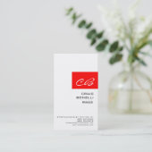 Modern Monogram White Red Schlicht Business Card Visitenkarte (Stehend Vorderseite)