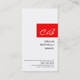 Modern Monogram White Red Schlicht Business Card Visitenkarte