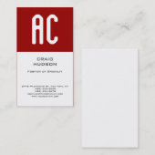 Modern Monogram White Red Schlicht Business Card Visitenkarte (Vorne/Hinten)