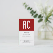 Modern Monogram White Red Schlicht Business Card Visitenkarte (Stehend Vorderseite)