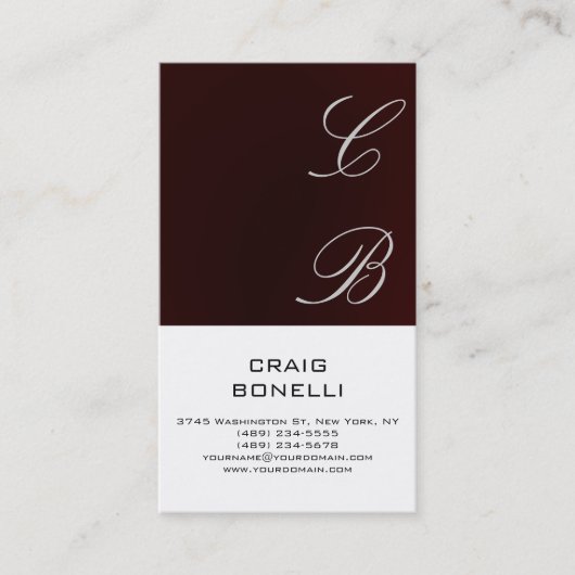 Modern Monogram White Red Schlicht Business Card Visitenkarte (Vorderseite)