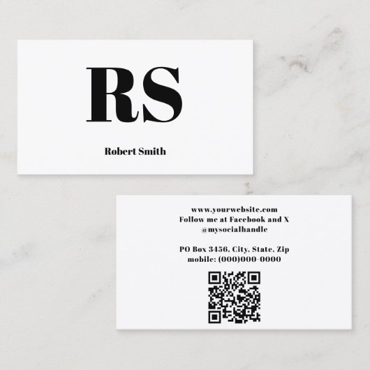 Modern Monogram White Visitenkarte (Vorne/Hinten)