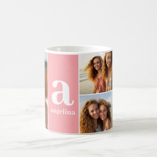 Modern monogram with 5 Photo Collage - Coral Kaffeetasse (Mittel)