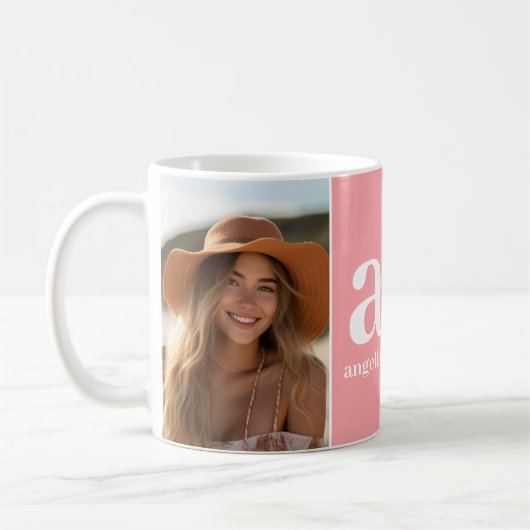 Modern monogram with 5 Photo Collage - Coral Kaffeetasse (Links)