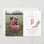 Modern Monogram Wreath Foto Christmas Feiertagskarte (Vorderseite)