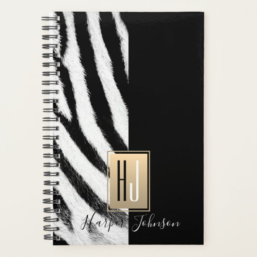 Modern Monogram Zebra Print Planer (Vorderseite)