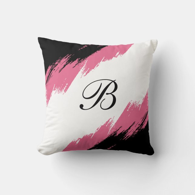 Modern Monogramm Abstrakt Pink Schwarz-weiß Kissen (Vorderseite)