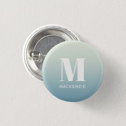 Modern Monogramm Anfangsname Aquamarin Aqua Gradie Button (Vorne & Hinten)
