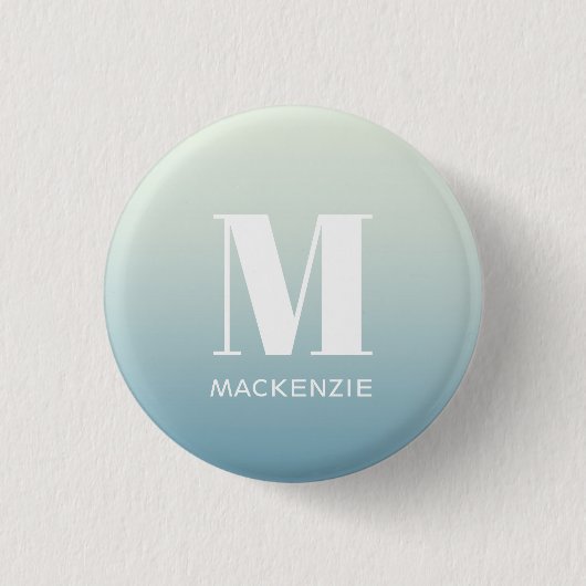 Modern Monogramm Anfangsname Aquamarin Aqua Gradie Button (Vorderseite)