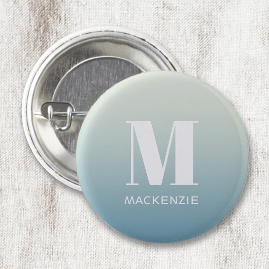 Modern Monogramm Anfangsname Aquamarin Aqua Gradie Button