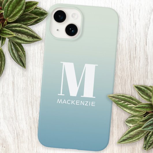 Modern Monogramm Anfangsname Aquamarin Aqua Gradie Case-Mate iPhone Hülle