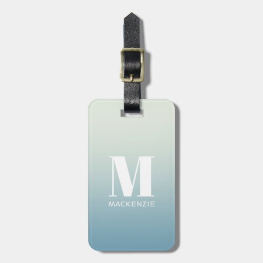 Modern Monogramm Anfangsname Aquamarin Aqua Gradie Gepäckanhänger (Vorderseite vertikal)