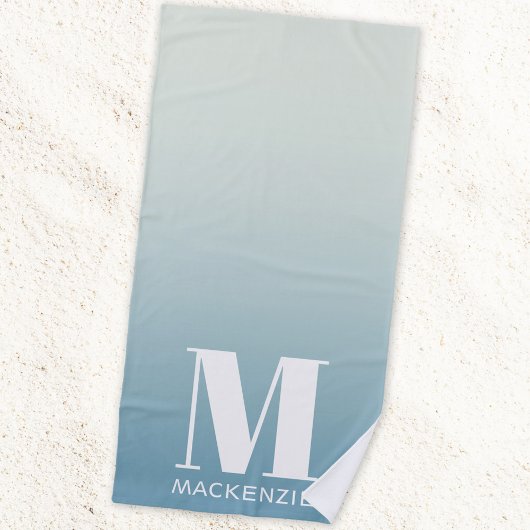 Modern Monogramm Anfangsname Aquamarin Aqua Gradie Strandtuch