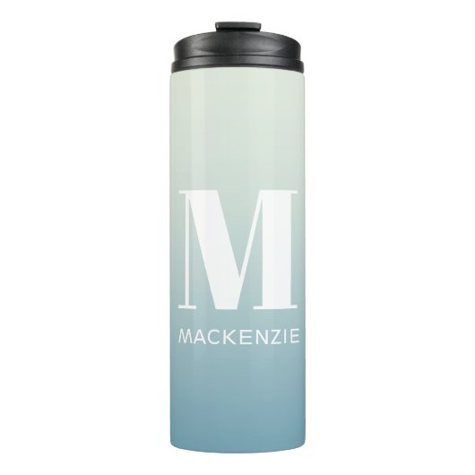 Modern Monogramm Anfangsname Aquamarin Aqua Gradie Thermosbecher (Vorderseite)