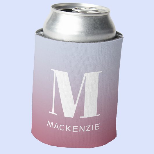 Modern Monogramm Anfangsname Pink Blue Gradient Dosenkühler
