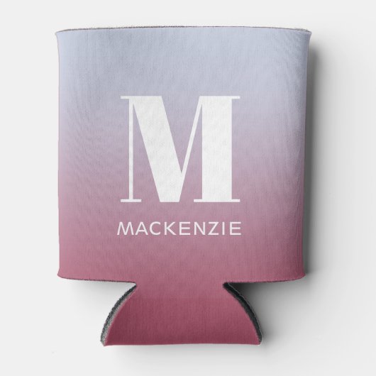 Modern Monogramm Anfangsname Pink Blue Gradient Dosenkühler (Vorderseite)