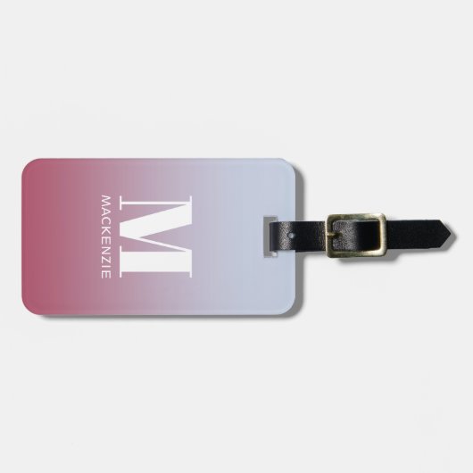 Modern Monogramm Anfangsname Pink Blue Gradient Gepäckanhänger (Vorderseite horizontal)