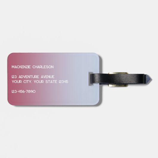 Modern Monogramm Anfangsname Pink Blue Gradient Gepäckanhänger (Rückseite horizontal)