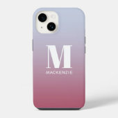 Modern Monogramm Anfangsname Pink Blue Gradient iPhone Hülle (Rückseite)