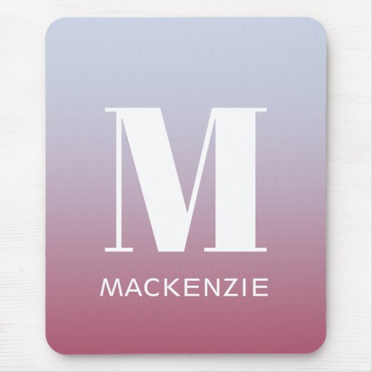 Modern Monogramm Anfangsname Pink Blue Gradient Mousepad (Vorne)