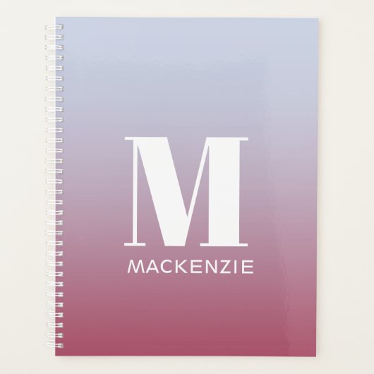 Modern Monogramm Anfangsname Pink Blue Gradient Planer (Vorderseite)