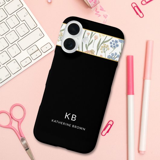 Modern Monogramm Cute Black Floral Pattern  Case-Mate iPhone Hülle