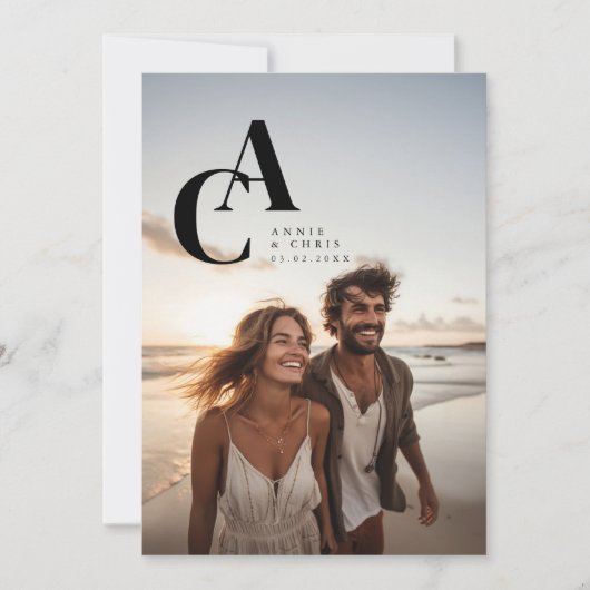 Modern, Monogramm, Foto, QR-Code Einladung (Vorderseite)