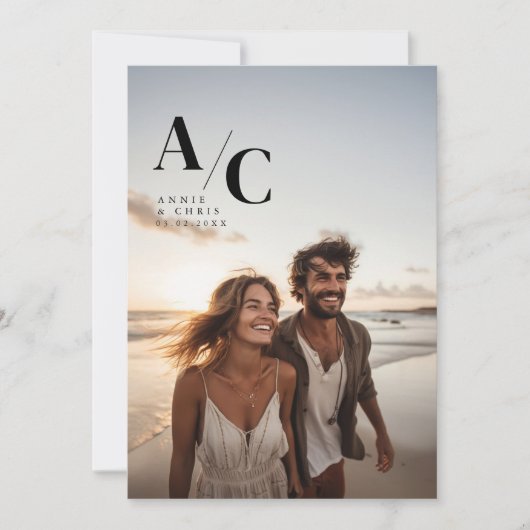 Modern, Monogramm, Foto, QR-Code Einladung (Vorderseite)