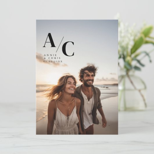 Modern, Monogramm, Foto, QR-Code Einladung (Stehend Vorderseite)