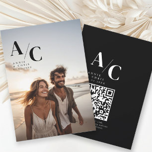 Modern, Monogramm, Foto, QR-Code Einladung