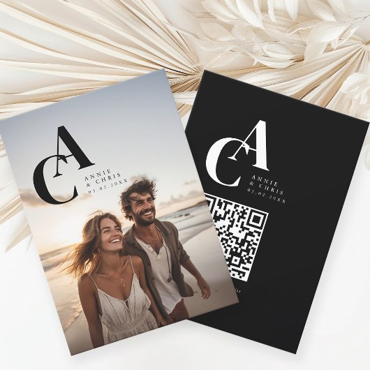 Modern, Monogramm, Foto, QR-Code Einladung