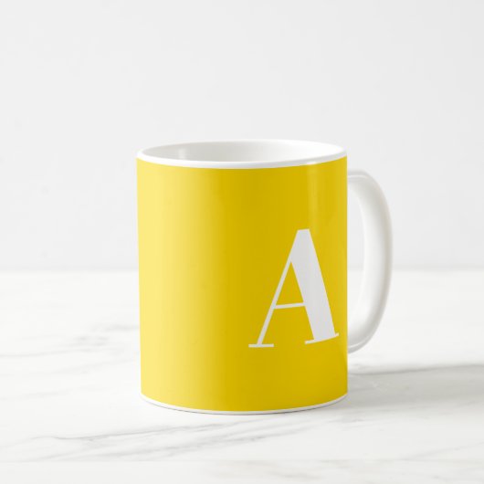 Modern, monogramm, gelb, weiß, individueller Anfan Kaffeetasse (VorderseiteRechts)