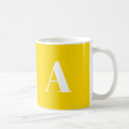 Modern, monogramm, gelb, weiß, individueller Anfan Kaffeetasse