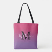 Modern Monogramm Name Rosa bis Lila Farbe Tasche (Rückseite)