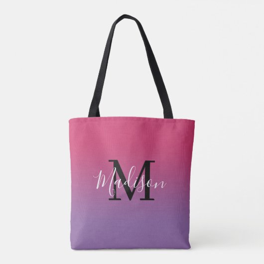Modern Monogramm Name Rosa bis Lila Farbe Tasche (Rückseite)