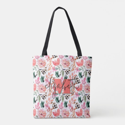 Modern Monogramm Name Rosa Floral Tasche (Rückseite)