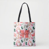 Modern Monogramm Name Rosa Floral Tasche (Vorderseite)